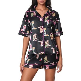 Yiulangde Cute Western Cowboys Boot Pajamas For Women Y2k 2 Piece Pj Sets Preppy Pjs Coquette Short Sleeve Pajamas Shorts Set