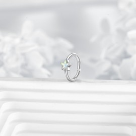 VONALA Star Nose Ring 925 Sterling Silver Opal Piercing Hoop Ring 14 mm Jewellery Gift for Women, Sterling Silver, No gemstone