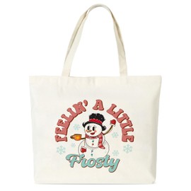 seclate Christmas Canvas Tote Bags for Women, Aesthetic Christmas Snowman Tote Bag, Xmas New Year Gifts Party Decor, 13.8x16.5 Reusable Grocery Shopping Bag-L19