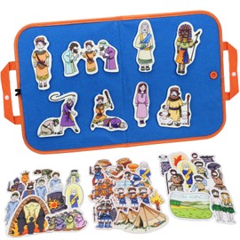 CHEFAN 4 Pack Felt Board Bible Stories Set, Flannel Board Stories, Nativity Flannel Graph Bible Toy for Kids, Include Cain and ABEL, Gideon and The 300 Men, Moses Escape from Egypt, The Fiery Furnace