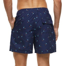 HLVEXH Men's Swimming Trunks Summer Beach Shorts Surf Swim Shorts Board Shorts with Mesh Lining, marine coconut tree