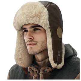 Croogo Faux Fur Trapper Hat with Thick Plush Ear Protection Winter Lumberjack Hat for Cold Weather Russian Warm Hat Snow Ski Cap,Coffee-PL2405