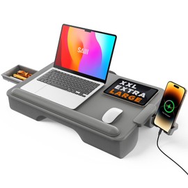 SAIJI Lap Desk with Cushion, Computer Laptop Stand, Lap Laptop Table, Built-in Drawer Storage, Phone Holder, Wrist Pad