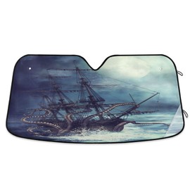 Coikll Pirate Ship Car Windshield Sun Shade Front Window Folding Auto Sunshade Anti-UV Rays Sun Visor Shade for Car Truck SUV- L