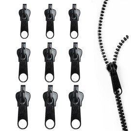 9 Pcs Zipper Repair Kit, Instant Rescue Fix Zippers Compatible with #3#5#8 Luggage, Backpacks, Jackets Zippers, Removable Zip Sliders for The Elderly and Those with Arthritis (Black)