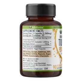 Nutra Nourished Organic Turmeric Curcumin with Black Pepper - 1350mg Standardized Turmeric 95% Curcumin| Highest Strength Curcumin Curcuma Capsules | Made in Australia (90 Capsules)
