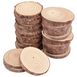 ZOENHOU 40 PCS 3.5-4 Inch Natural Wood Slices for Craft, Unfinished Wooden Circles Coasters with Bark for DIY, Arts, Centerpieces, Paintings, Wedding Decoration, Christmas Ornaments