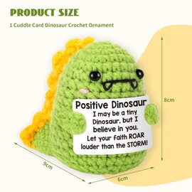 Calkkrer Pocket Hug Positive Dinosaur Crochet Animals, Green Crochet Cuddly Toys with Positive Card, Positive Gifts Courage, Pocket Hug Lucky Charm