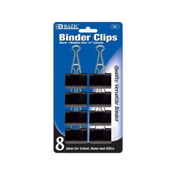 B BAZIC PRODUCTS Medium 1 1/4" (32mm) Black Binder Clip (8/Pack)