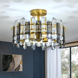 SZXYKEJI 3-Light Crystal Ceiling Light Fixture Modern Gold Semi Flush Mount Ceiling Light Metal Close to Ceiling Lighting Chandelier for Kitchen Living Room Bathroom Entryway Bedroom