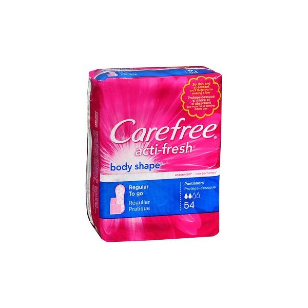 Carefree Acti-Fresh Body Shape Regular To Go Pantiliners - 54 Liners, Pack of 4, 216 Total
