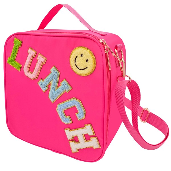 Insulated Lunch Bag With Adjustable Shoulder Strap, Nylon Preppy Lunch