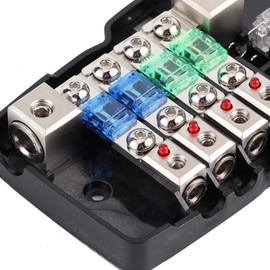 Aramox - Bloques de Fusibles Y Portafusibles, Bloques de Fusibles de Audio para Automóvil, Soportes de Caja de Distribución de 4 Vías, 12 Voltios Digitales con Luz LED, Aptos para Automóviles, Barcos,