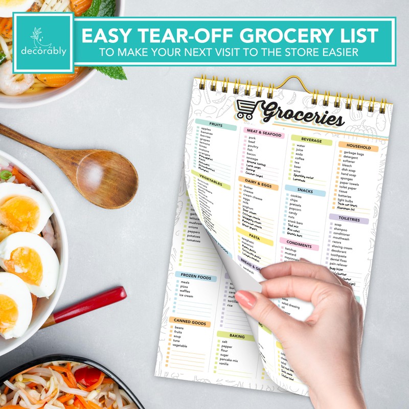 Decorably 52 Sheets Pastel Rainbow Grocery Planner Magnetic with Strong