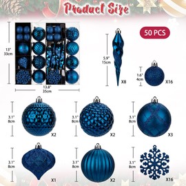 Briful 50PCS Blue Christmas Baubles Set Christmas Tree Decorations Set with Shatterproof Christmas Baubles Icicle Snowflake, Hanging Ball Ornaments for Christmas Decorations Home Decor