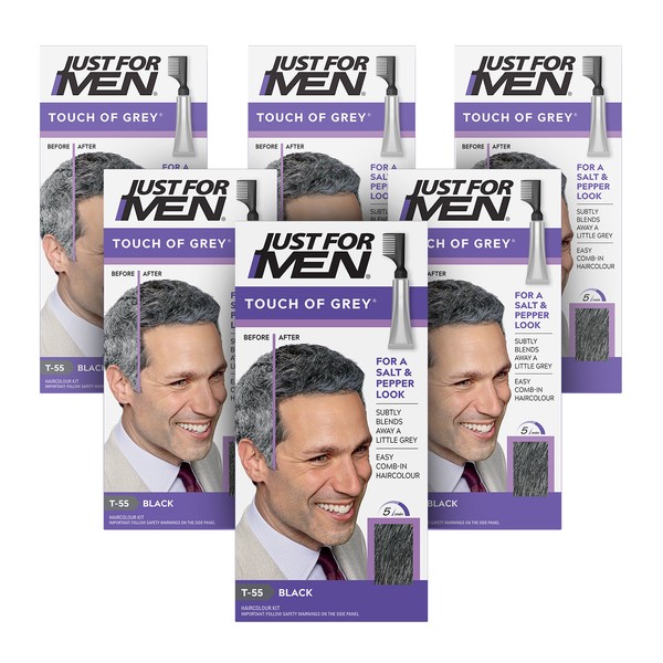 Just For Men Touch of Grey Hair Dye Black T-55, 1 Kit | x6 Pack