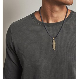 GAVU Mens Matte Onyx Pearl Feather Pendant Necklace, Stone, Onyx
