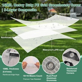 FORTHBEYOND 8ft×30ft Greenhouse Plastic Sheeting 16MIL - 4 Year UV Resistant Heavy Duty Tear-Resistant Cover for Large Garden & Hoop House, Easy-Install Film