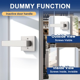 KNOBWELL 2 Pack Brushed Nickel Square Dummy Door Handles Hallway Closet Interior Door Knobs Fake Door Levers Single Side Door Handle