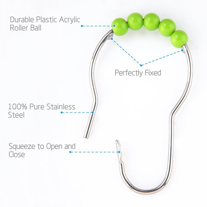Amazer Rustproof Stainless Steel Shower Curtain Hooks Rings Set of
