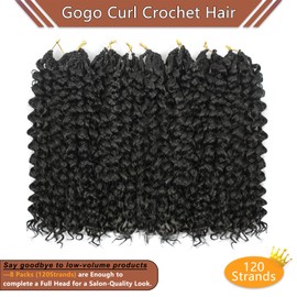 120 Strands Curly Crochet Hair Gogo Curl Pure Protein Fiber Close to Human Hair 14 Inch Pre looped Deep Wave Curly Crochet Hair For Black Women Beach Curl Twist Braiding Hair Extensions (14inch 1B)