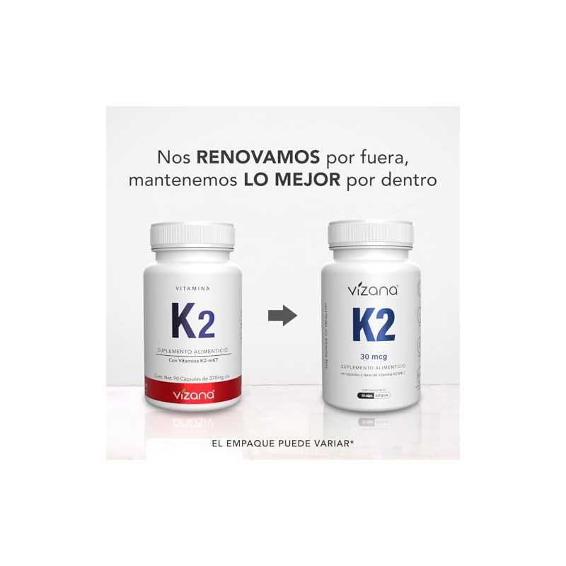 VIZANA NUTRITION | Vitamina K2-mK7 en Cápsulas HPMC Vegetarianas (90