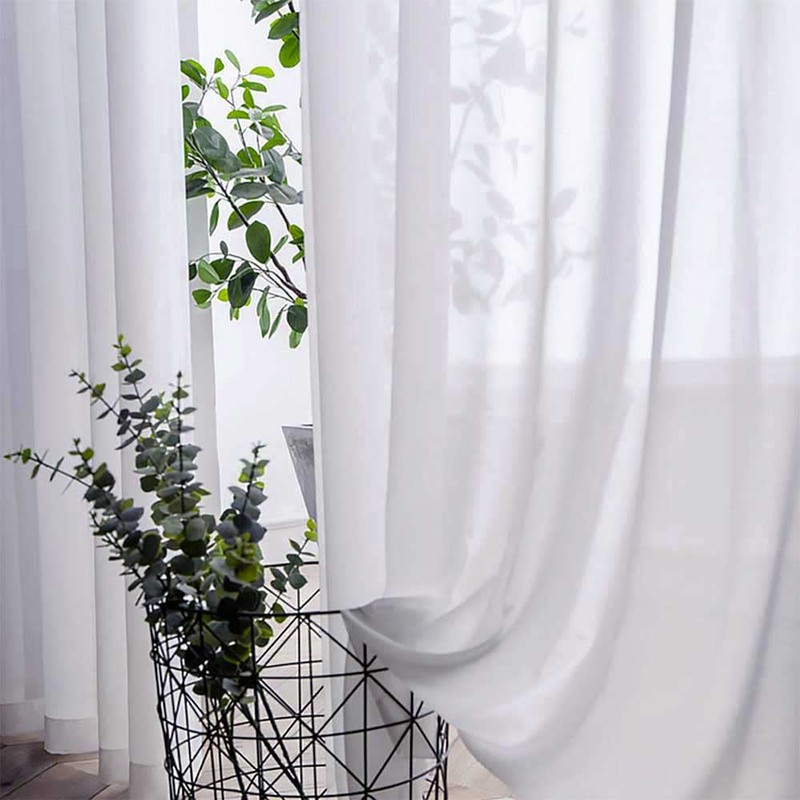 Set of 2 Luxton White Sheer Curtains, Rod Pocket Voile