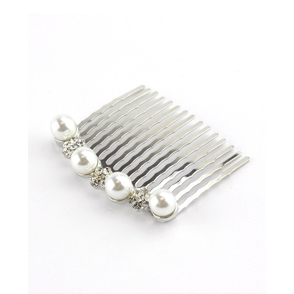 NYFASHION101 Women's Elegant Bridal Rhinestone Flower Pattern Hair Comb HC4330, Simulated Pearl, Silver-Tone