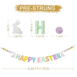 Decoraciones de Pascua preencordadas de fieltro en colores pastel, letrero de conejo de Pascua, guirnalda de bolas de fieltro de lana para feliz Pascua, primavera, guardería, aula, decoración de pared