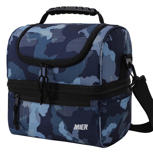 MIER Adult Lunch Box Insulated Lunch Bag Large Cooler Tote Bag for Women, Double Deck Cooler, Camouflage (Large)
