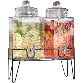 Beverage Dispensers - Set of 2 Glass Drink Dispensers with Metel Stand - 1.5-Gallon Capacity - Perfect for Lemonade, Juice, Water, Iced Tea, Punch
