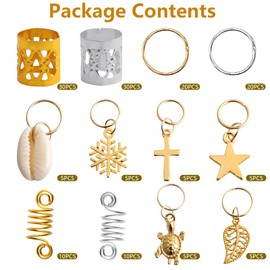 VEGCOO Hair Braid Rings Hair Cuffs Set, 150 Pieces Metal Hair Jewelry Pendant Rings Charm Hair Clip Braiding Circle, Dreadlocks Hair Accessories/Decoration for Woman and Man (Gold & Silver)