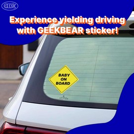 GEEKBEAR Baby on Board Car Sign - Sticker or Magnet & Color Options, Weather-Resistant - Diamond Shape 6.8 x 6.8 in (Yellow, See-Through Sticker)