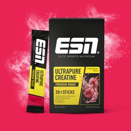 ESN Ultrapure Creatine Monohydrate Sticks, 3 x 30 Sticks, 90 Servings, Fresh Cherry, Creatine Powder, Microfine & Perfectly Soluble, Vegan - Made in Germany
