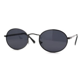 SA106 Mens 90s Gangster Rapper Mirror Lens Oval Retro Metal Rim Sunglasses Gunmetal Black