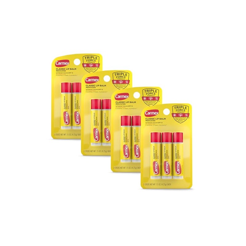 Carmex Bálsamo labial medicado clásico, hidratante labial para labios agrietados,