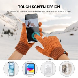 MA COWCF Winter Beanie Hat Scarf Gloves Set, Touchscreen Gloves Neck Warmer Scarf Fleece Lined Knit Skull Caps Winter Gift for Women Men(Caramel)