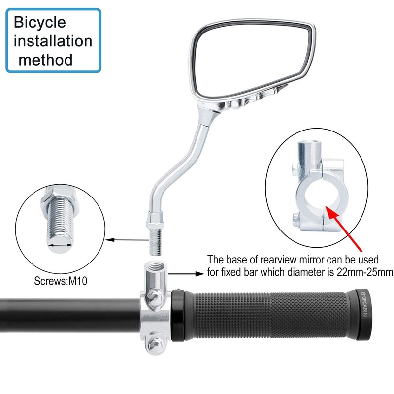 TOPCABIN 1 Pair Bicycle Mirror,Big View Bike Rear View Mirror