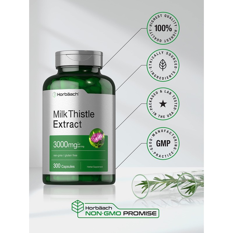 Horbäach Milk Thistle Supplement | 3000mg | 300 Capsules |