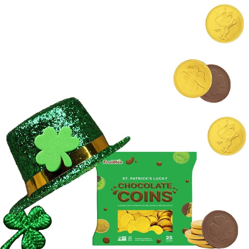 St. Patrick's Day 25 Chocolate Coins Gold Shamrock Coins Foils,