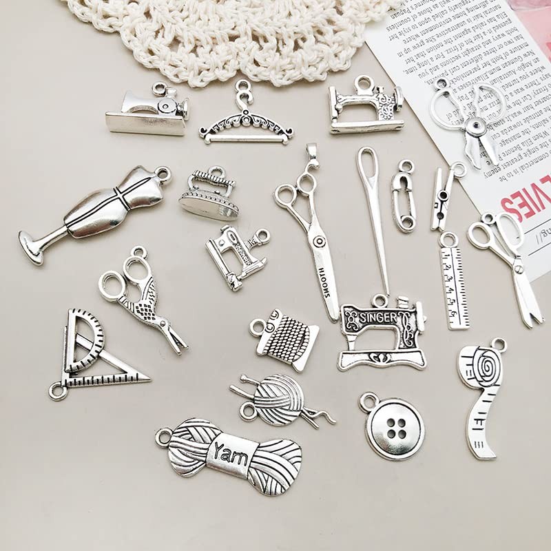 WOCRAFT 120pcs Antique Silver Sewing Tool Charm for Jewelry Making