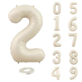 YFHVJTKO 40 Inch Number 2 Foil Creamy White Balloons 2nd Celebration Decorations for 2nd Birthday Party Wedding Bridal Shower Engagement Photo Shoot Anniversary Decoration (Creamy White, 2)