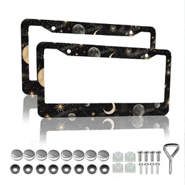 Galaxy License Plate Frame - 2 Packs Universal Stainless Steel Star Moons Car License Plate Frames Covers Holder Rustproof for Men Women GM2