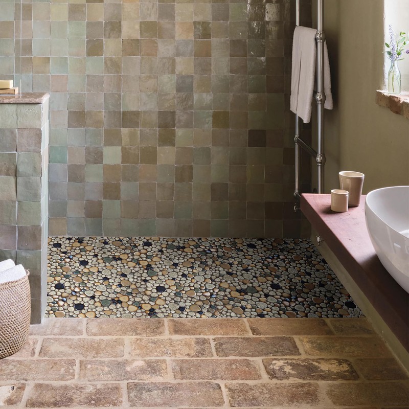 Primoon Pebble Stone Mosaic Tiles 5 Sheets, Beige Tan Brown