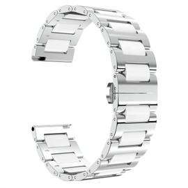 BINLUN Replacement Bracelet Stainless Steel Ceramic Bracelet Polished 12 mm / 14 mm / 18 mm / 20 mm / 22 mm with Butterfly Buckle, 22 mm, Stainless steel and ceramic