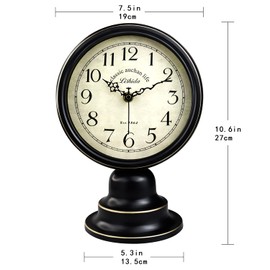 NEOTEND Mid Century Modern Desk Clock for Bedroom Kitchen Vintage Table Clock Mantel Desktop Farmhouse Tabletop Metal Clock for Office Living Room Silent Decor Battery Operated Black Clock