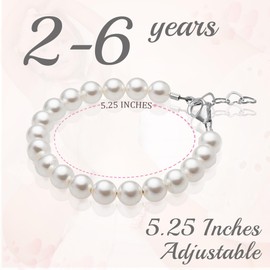 Baby Crystals Delicate Sterling Silver Bracelets for Girls with High End White European Simulated Pearls, Elegant Girls Jewelry, Pearl Bracelet for Birthday Gifts Flower Girls
