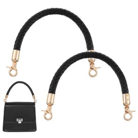 Yuomeaz 2Pcs Short Black Purse Handles, 11.8 in PU Leather Handbag Handles, Braided Purse Strap Replacement for Bag Handbag Tote DIY Making (with Gold Lobster Clasp)