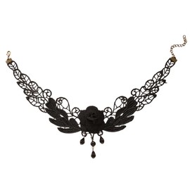 fdsmall Black Gothic Lace Choker for Women Black Victorian Choker Elegant Retro Necklaces for Girls Punk Party Steampunk Vampire Cosplay Costumes Jewellery, Metal, No Gemstone
