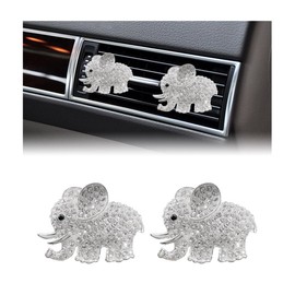 Sylvil 2 PCS Bling Car Air Vent Clip, Cute Elephant Crystal Air Conditioning Outlet Clip, Air Fresheners Diffuser Clip Charm, Interior Decor Car Accessories For Women Girl